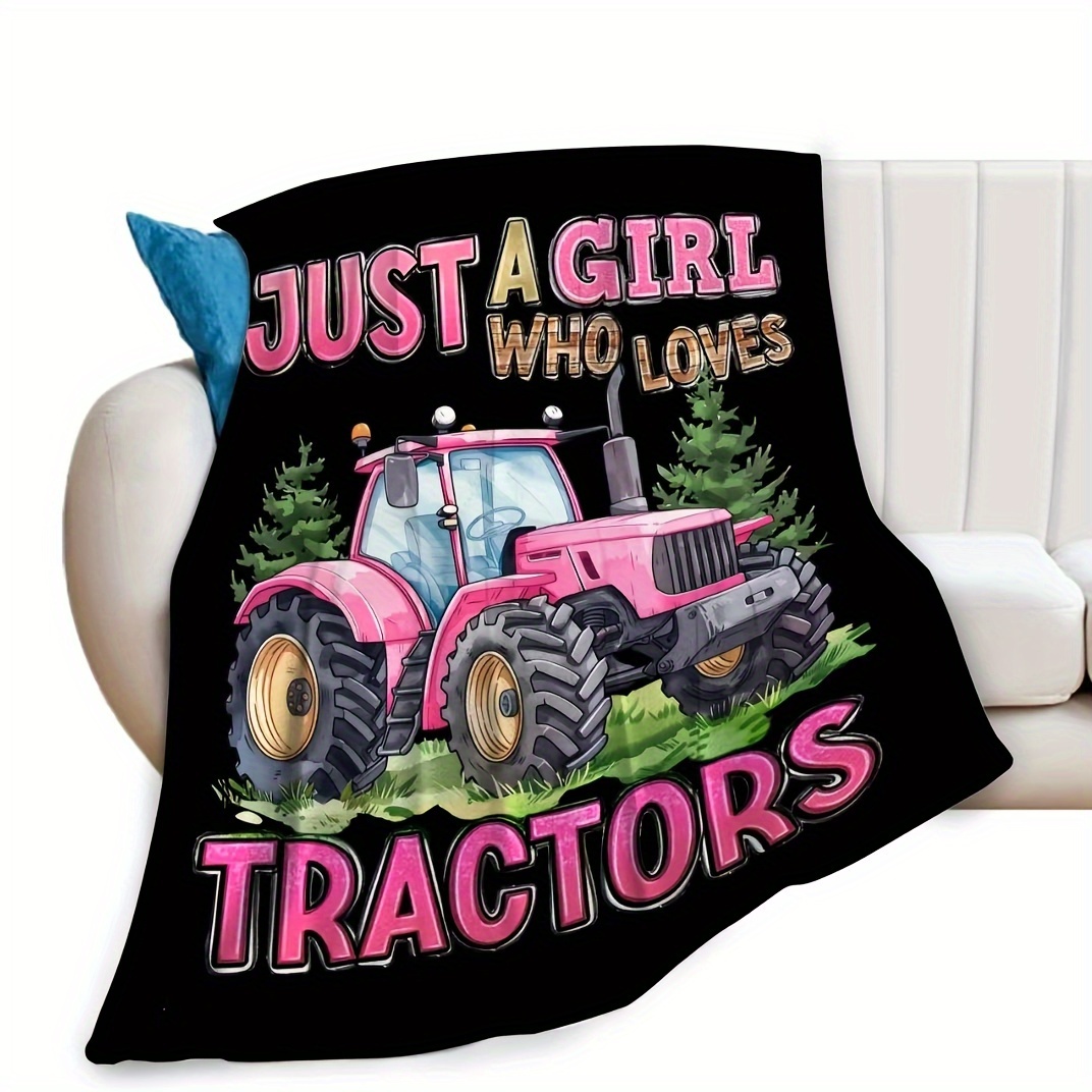 Agriculture Farming Cartoon - 超ソフトなトラクター好きのためのブランケット、フリース製の居心地の良いベッドスロー、女の子へのギフト、農場ガール、農業、ピクニックの装飾、ピンクの機械ギフト