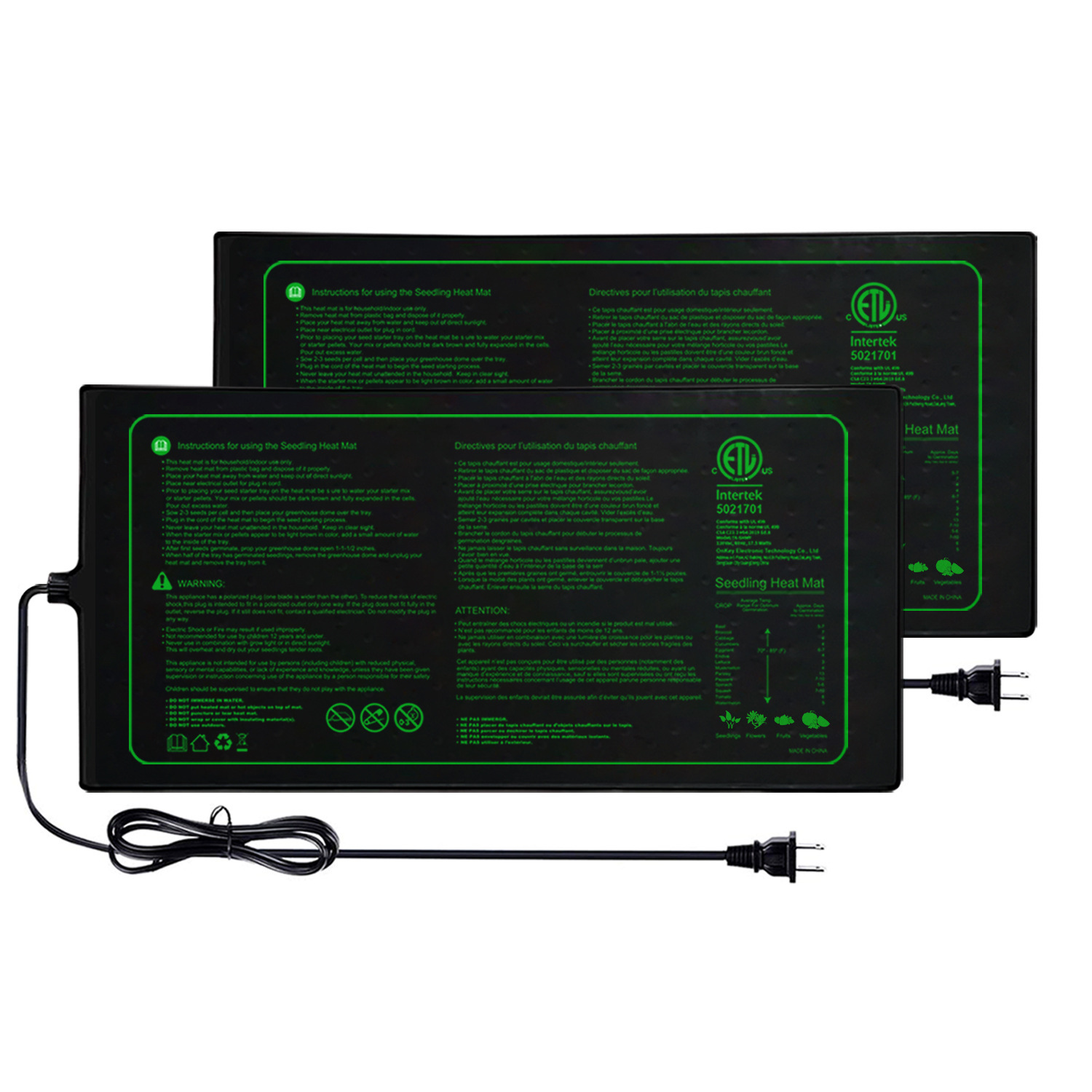 Seedling Heat Mat - 2枚組 20x10インチ 苗床ヒートマット 防水 植物育成ヒートパッド 発芽