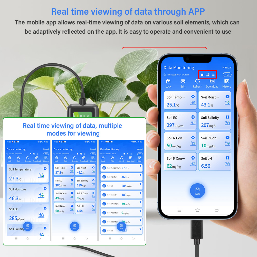 農業用8in1土壌センサー pH EC 水分 NPKテスター - Precision Farming Smart Agriculture のレビューと価格