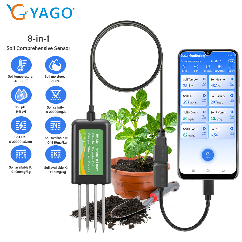 YAGO土壌センサー8 in 1 農業用pH EC水分NPK - Precision Farming Smart Agriculture のレビューと価格